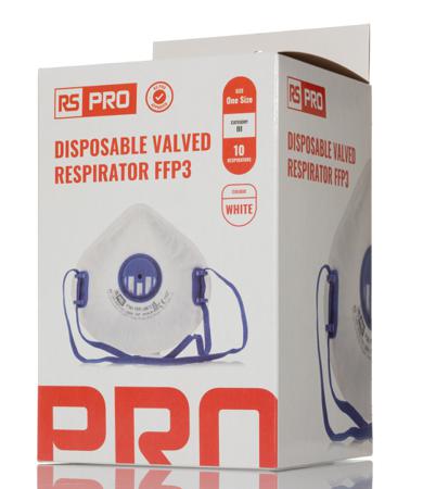 P361 RS PRO Disposable Respirator for General Purpose Protection, FFP3, Valved, Moulded 10 per Package