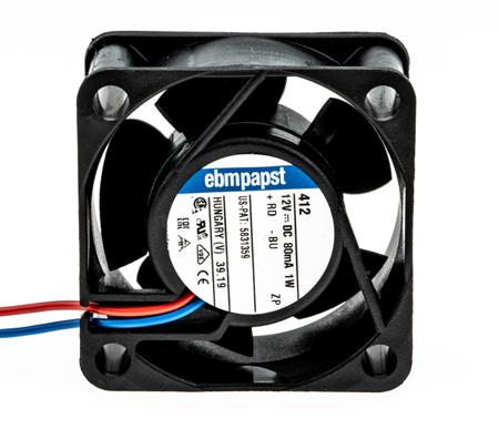 412 ebm-papst 400 Series Axial Fan, 12 V dc, DC Operation, 10m³/h, 800mW, 67mA Max, 40 x 40 x 20mm