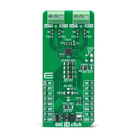 MIKROE-6209 MikroElektronika , Buffered Digital To Analog Converter From Texas Instruments, Quad Channel 12-bit DAC