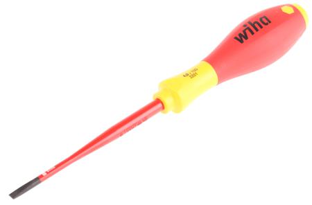 35390 Wiha Slotted Insulated Screwdriver, 4 mm Tip, 100 mm Blade, VDE/1000V, 211 mm Overall
