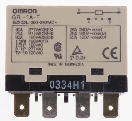 G7L-1A-T-AC200-240 Omron Panel Mount Power Relay, 240V ac Coil, 30A Switching Current, SPST