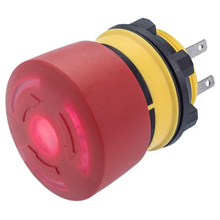84-5221.2B20 EAO 84 Series Twist Release Illuminated Emergency Stop Push Button, Panel Mount, 22mm Cutout, 1NC, IP65, IP67