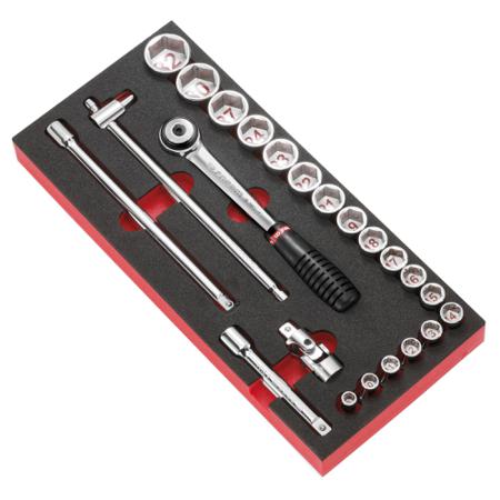 MODM.S1APB Facom 23-Piece Metric 1/2 in Standard Socket Set with Ratchet, 6 point