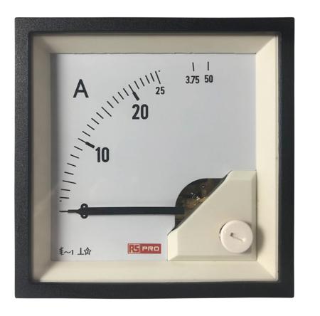 186-2451 RS PRO Analogue Panel Ammeter 50 (Input)A AC, 68mm x 68mm, 1 % Moving Iron