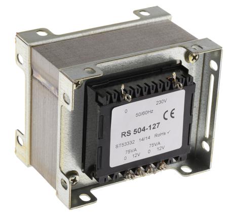 504-127 RS PRO 150VA 2 Output Chassis Mounting Transformer, 12V ac, IEC 61558-2-6