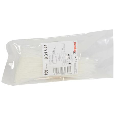 031821 Legrand Cable Tie, Cable Ties, 140mm x 2.4 mm, White Plastic, Pk-100units