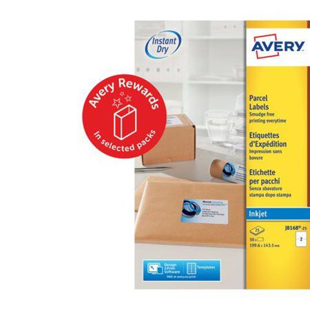 J8168-25 Avery White Adhesive High Visibility Label Sheet, Pack of 25Sheets