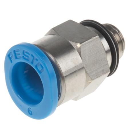 QSM-M6-6 Festo Pneumatic Straight Threaded-to-Tube Adapter, M6 Male, Push In 6 mm Push In 6 mm