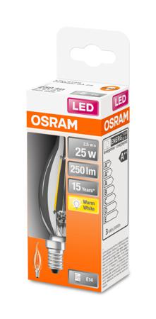 4058075436640 LEDVANCE LED Retrofit CLASSIC E14 LED Bulbs 2.5 W(25W), 2700K, Warm White, Candle shape