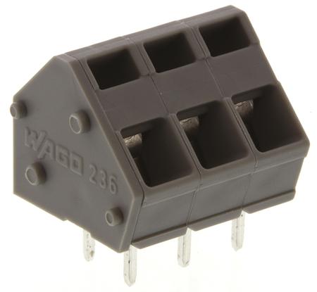 236-403 Wago  Terminal Strip, 45 °, 3way, 1 Row, 15A, 300 V, length 13mm, Grey