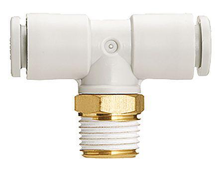 KQ2T11-37AS SMC Pneumatic Tee Threaded-to-Tube Adapter, 1/2 x 9.5mm x 9.5mm, 1 MPa, 3 MPa