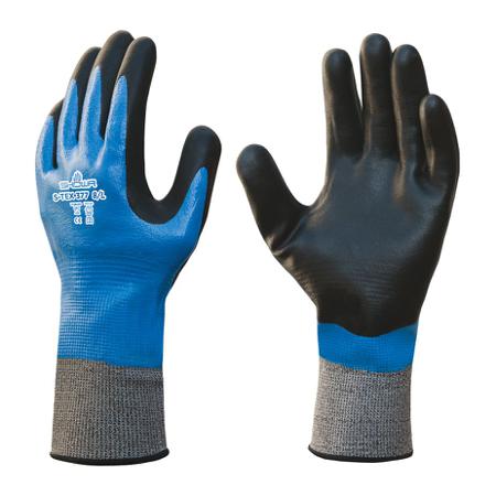 SHOS3771 Showa S-Tex 377 Black, Blue 13 Gauge Hagane Coil Abrasion Resistant, Cut Resistant Work Gloves, Size Small, Nitrile
