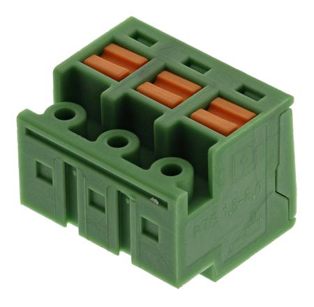 1805520 Phoenix Contact, 5mm Pitch, PTS 1.5/3-PH-5.0, 3 Way, Horizontal, Pluggable Terminal Block, Plug, Cable Mount, Spring