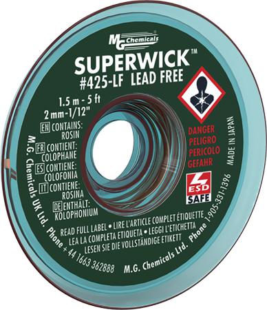 425-LF Super Wick SUPERWICK  1.5m Lead Free No Clean Desoldering Braid, Width 2mm