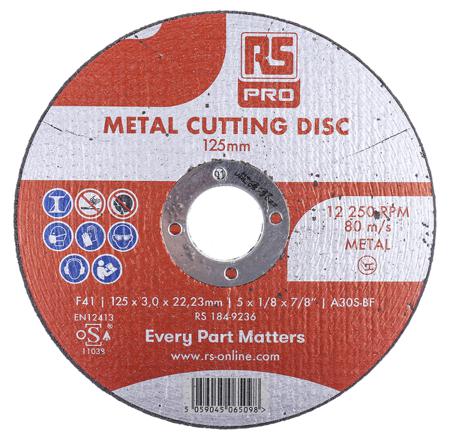 184-9236 RS PRO Aluminium Oxide Cutting Disc, 125mm x 3mm Thick, Fine Grade, P120 Grit, 5 in pack