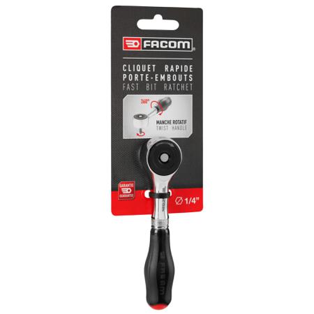 R.PE360PB Facom  1/4 in Square Ratchet with Bi-material Elastomer Handle, 120 mm Overall