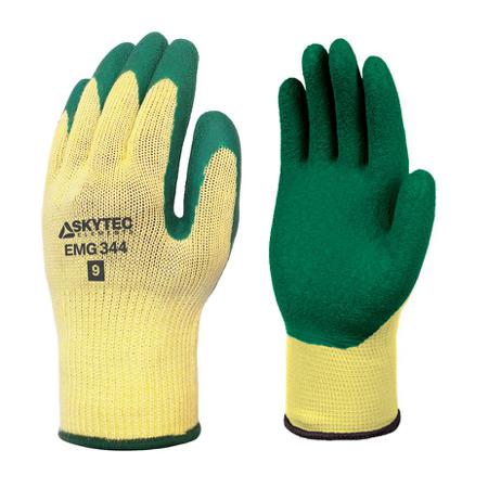 EMG00344CL Skytec EMG344 Green, Yellow Cotton, Polyester Abrasion Resistant, Extra Grip Work Gloves, Size XXL, Latex Coating