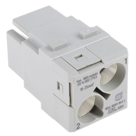 09140022753 HARTING Heavy Duty Power Connector Module, 100A, Female, Han-Modular Series, 2 Contacts