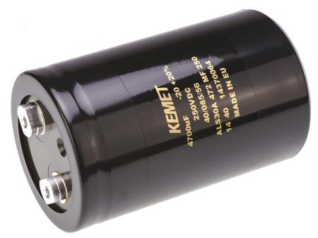ALS30A472MF250 KEMET 4700μF Aluminium Electrolytic Capacitor 250V dc, Screw Terminal -