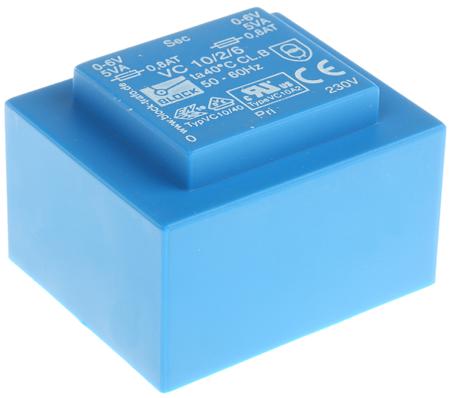 VC 10/2/6 Block 6V ac 2 Output Through Hole PCB Transformer, 10VA