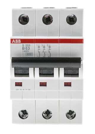 2CDS253001R0635--S203-B63 ABB System M Pro 63A MCB Mini Circuit Breaker3P Curve B, Breaking Capacity 6 kA