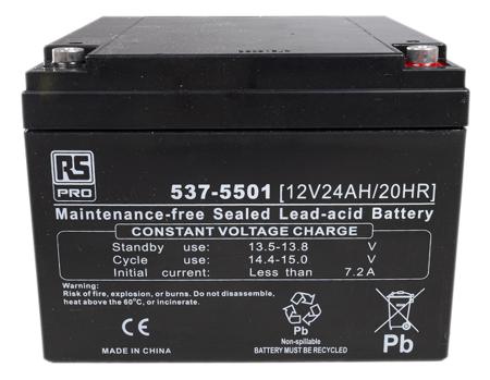 537-5501 RS PRO 12V T12 Sealed Lead Acid Battery, 24Ah
