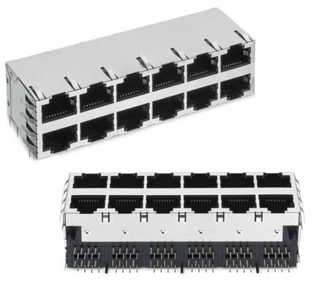 615064243321 Wurth Elektronik WR-MJ, 8 Way Horizontal PCB Mount Nickel Plated Bronze RJ45 Connector Female