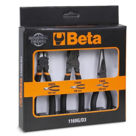 1169G/D3 BETA  3-Piece Plier Set, Straight Tip, 160 mm, 180 mm Overall
