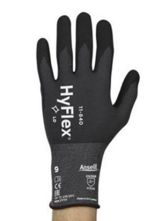 11840120 Ansell HyFlex 11-840 Grey Nylon, Spandex Abrasion Resistant, Cut Resistant, General Purpose Work Gloves, Size 12,