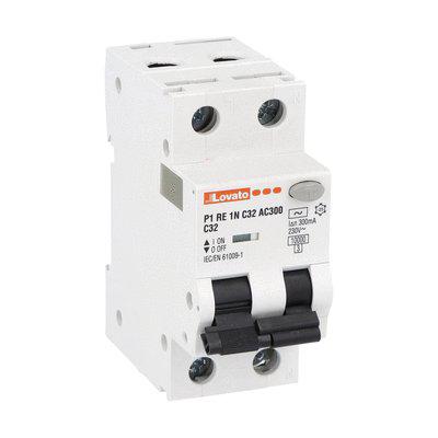 P1RE1NC32AC300 Lovato RCBO, 32A Current Rating, 1P+N Poles, 300mA Trip Sensitivity, Type C, P1 Range