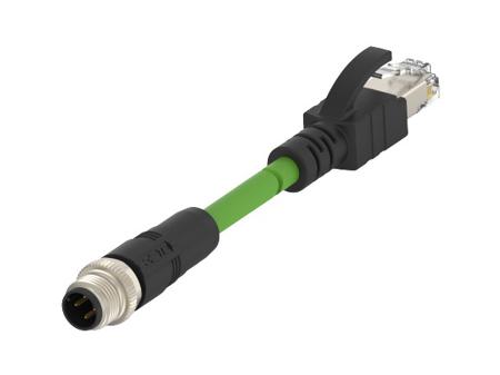 TCD14741111-002 TE ConnectivityTCD1474, 1m Cat5e, Green M12 to Male RJ45 Male Shielded, Terminated PVC Sheath