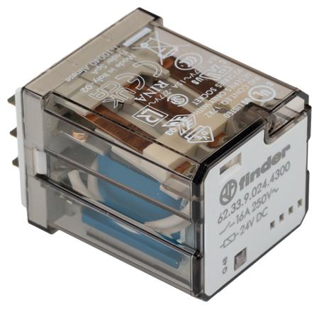 623390244300 Finder Plug In Power Relay, 24V dc Coil, 16A Switching Current, 3PST
