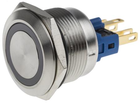 811-8562 SPDT On-Momentary Push Button Switch, IP65, IP67, 22 (Dia.)mm, Panel Mount Yellow LED, 250V ac