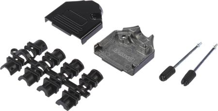 MHDTZK15-BK-RA-PC-BK-K MH Connectors MHDTZK-BK Series Zinc D Sub Backshell, 15 Way, Strain Relief