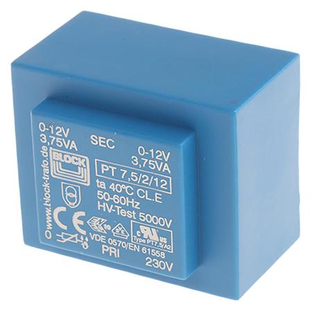 PT-7-5-2-12 12V ac 2 Output Through Hole PCB Transformer, 7.5VA