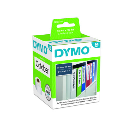 S0722480 Dymo White Black Print Label Roll, 190mm Width, 59mm Height, 110Per Roll Qty