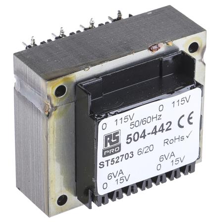 504-442 RS PRO 15V ac 2 Output Through Hole PCB Transformer, 12VA