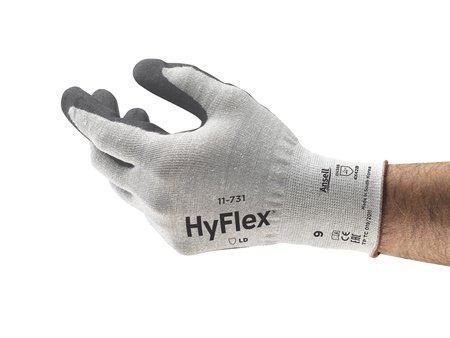 11731090 Ansell HyFlex 11-731 Grey Glass Fiber, HPPE, Nylon, Spandex (Liner) Abrasion Resistant, Cut Resistant Gloves, Size 9,