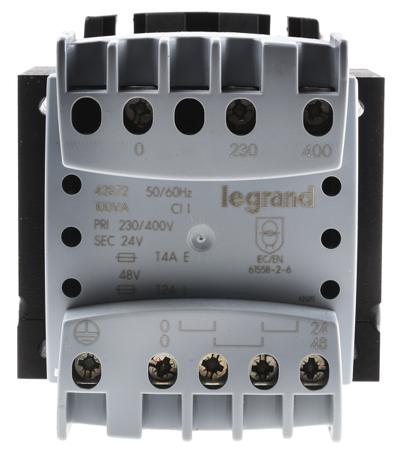 0 428 72 Legrand 100VA DIN Rail Transformer, 230 → 400V Primary, 24 → 48V Secondary