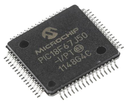 PIC18F67J50-I-PT Microchip PIC18F67J50-I/PT, 8bit PIC Microcontroller, 48MHz, 128 kB Flash, 64-Pin TQFP