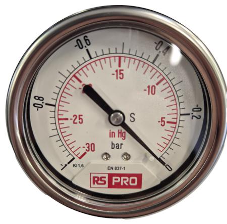 179-994 RS PRO BSP 1/4 Analogue Pressure Gauge 0bar Bottom Entry 63mm Outside Diameter