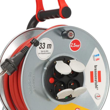 1207961 brennenstuhl 33m 4 Socket Type E - French Cable Reel Open Reel, 230 V, IP44