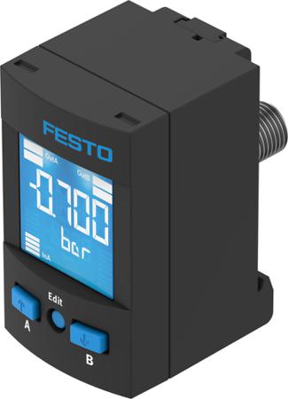 SPAU-P10R-T-R14M-L-PNLK-PNVBA-M12D Festo Pressure Sensor, 30V dc, IP65, IP67 +10 bar