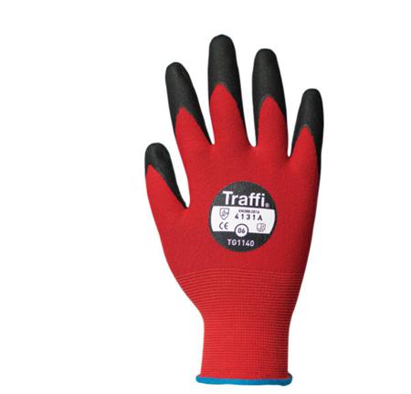 TG1140-09 Traffi Red Nitrile, Nylon Cut Resistant Cut Resistant Gloves, Size 9, Nitrile Coating