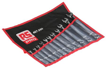 487-258 RS PRO 11-Piece Spanner Set, 6 → 19 mm, 6 → 19 mm, Chrome Vanadium Steel