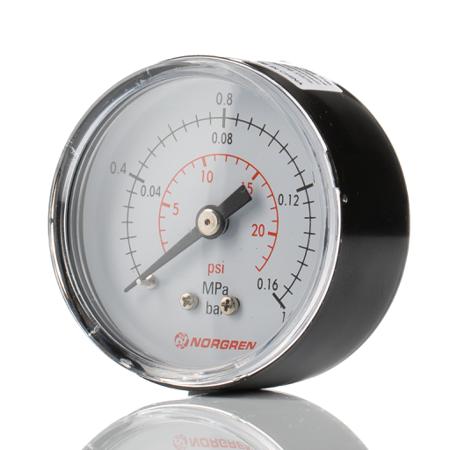 18-015-010 Norgren Analogue Pressure Gauge 1.6bar Back Entry 50mm Outside Diameter