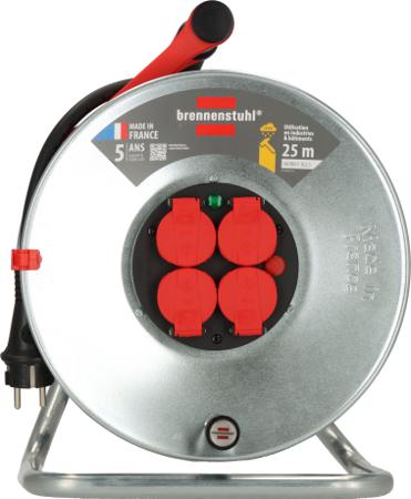 1207941 brennenstuhl 25m 4 Socket Type E - French Cable Reel Open Reel, 230 V, IP44