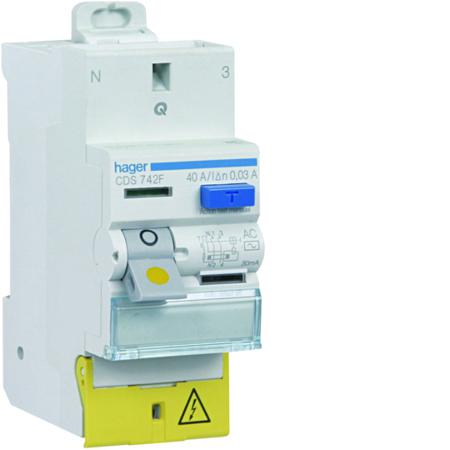 CDS742F Hager CDS RCD Switch, 40A, 2 Pole, 30mA, Type AC, 230V