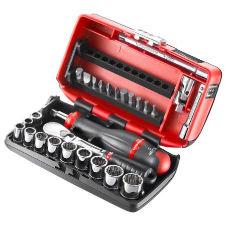 RL.NANO-U112 Facom 27-Piece Imperial 1/4 in Standard Socket/Bit Set with Ratchet, 12 point