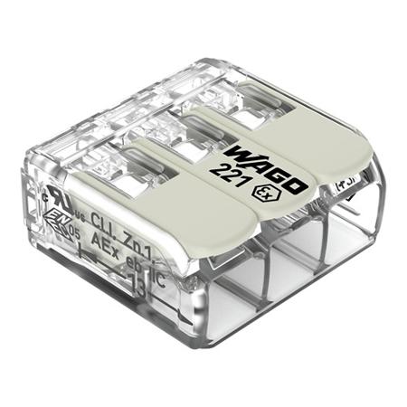 221-683 WAGO 221 Series Connector, 3-Way, 37A, 20 → 10 AWG Wire, Cage Clamp Termination